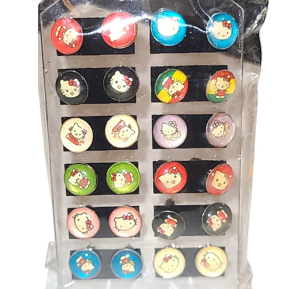 Hello Kitty Stud Earrings Lot 12 Pairs NOS Vintage Sanrio Enamel‎ Cute Gift